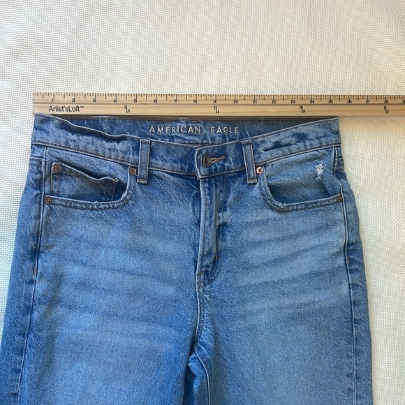 American Eagle 90’s Bootcut Jeans Center Split Size 6 Light Wash Stretch EUC - Picture 11 of 16